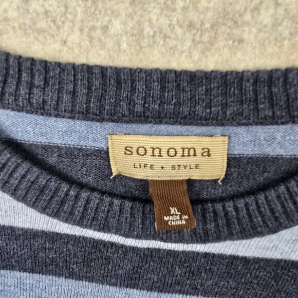 Sonoma Life + Style Mens XL Striped Sweater Blue/Grey Cotton Crew Neck - Picture 3 of 7